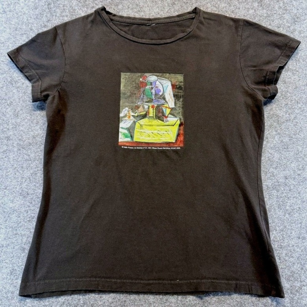 Pablo Picasso Las Meninas Art Graphic T-Shirt Gray Womens Baby Tee 2008 Y2K S